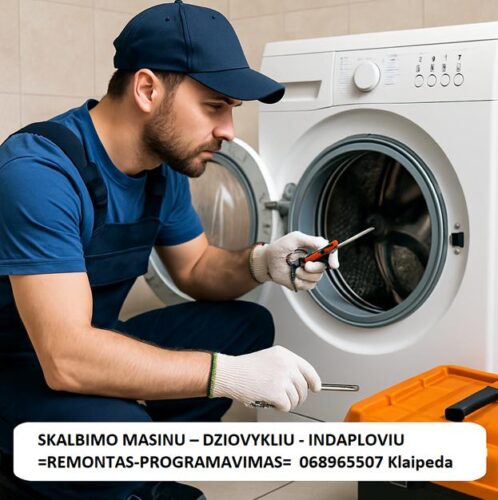 Skalbimo masynu – Dziovykliu – Indaploviu  Remontas- Programavimas   0-689-65507 Klaipeda