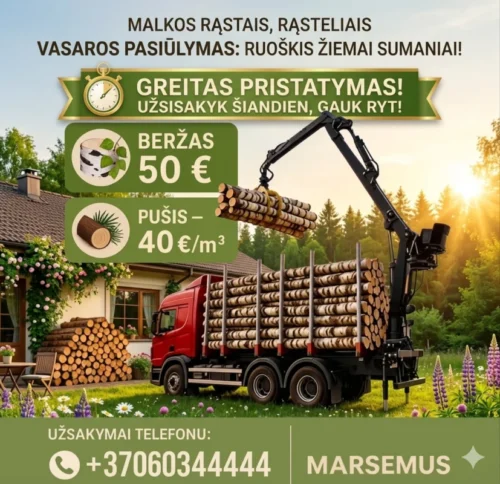 Beržas 50 € malkos rąstais, rasteliais (дрова)